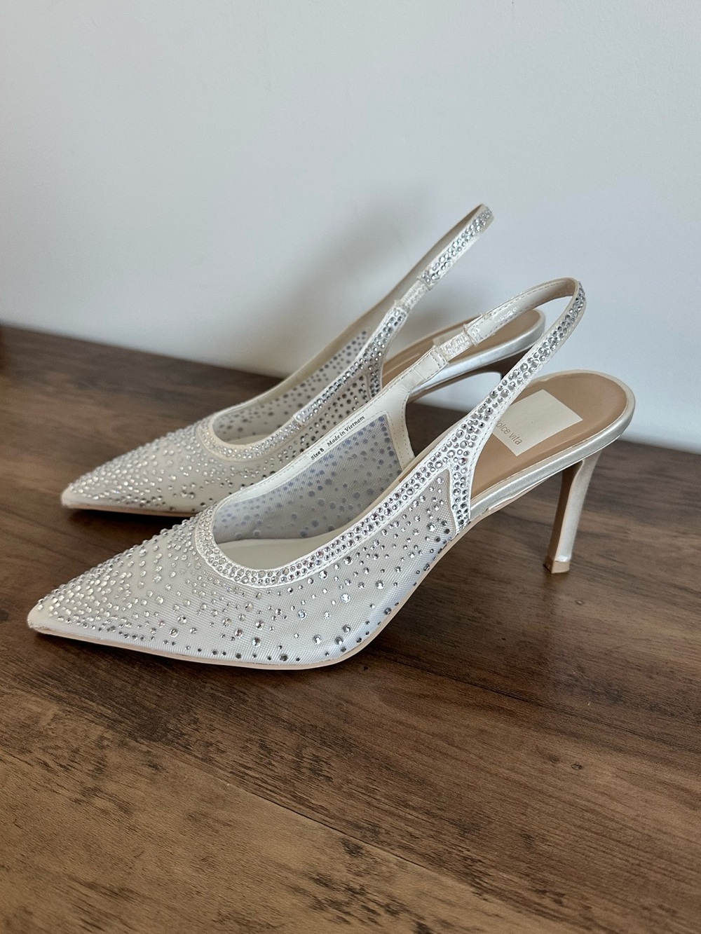 Dolce Vita Kaye Crystal Heels White Mesh